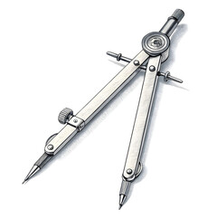 A single metal drawing compass used for drafting or geometry, displayed isolated on a white background