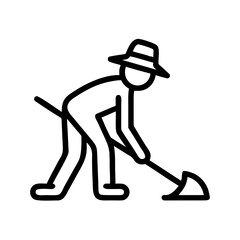 Farmer With Hoe Cultivating Land Icon For Web And Graphic Design