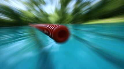 Vibrant Red Pool Float in Summer Water with Motion Blur Effect