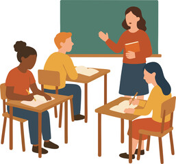 students studying in classroom flat design vector isolated