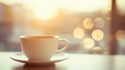 Warm Cup of Coffee with Beautiful Natural Light and Bokeh Effect