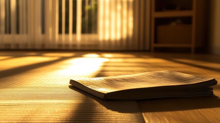 Warm Sunlight on Open Notebook on Wooden Floor in Cozy Room