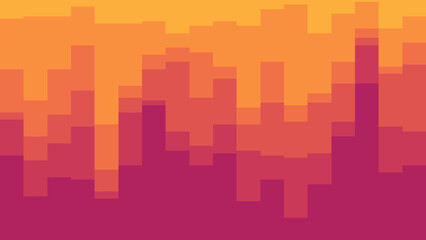 A vibrant, abstract landscape is formed by stacked geometric blocks in a warm color palette of magenta, orange, and yellow. Vector Artwork.