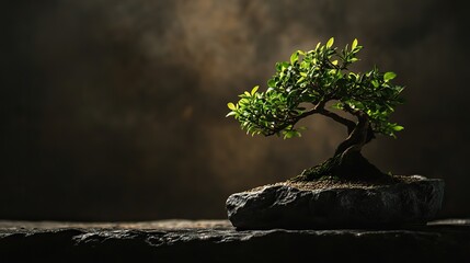 Bonsai plant, dark background