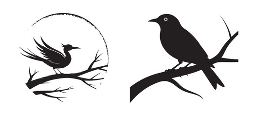 Silhouette of Bird Sitting on Branch