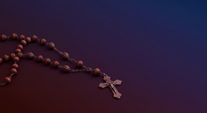 Rosary devotion festival Venezuela banner background, beads on solemn gradient 