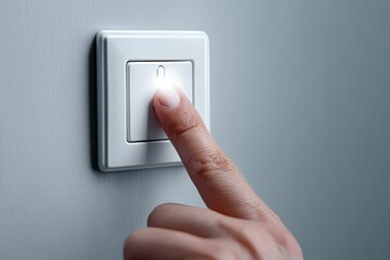 Turning On a Light Switch Interior Home Action Modern Environment Close-Up View Illumination Concept