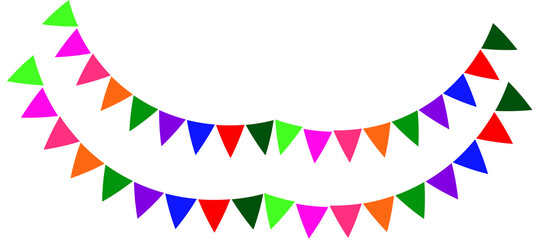 Colorful Party Bunting Flags Garland Isolated on White Background, Festive Party banner ,heart shaped ribbon