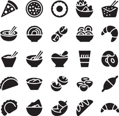 Collection of diverse food icons representing various cuisines and dishes