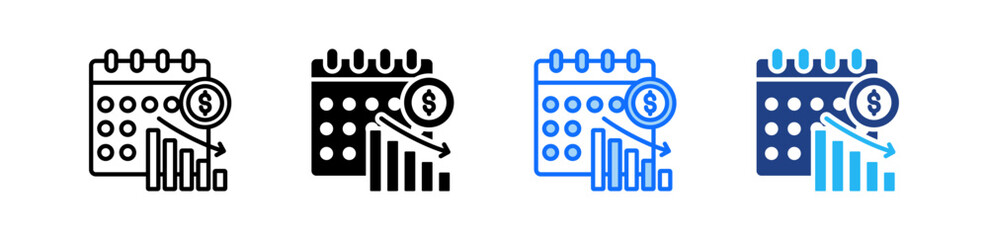 Depreciation Schedule Icon Set Multiple Style Collection