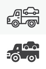 Towing truck roadside vector icon set in line and solid style