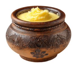 Traditional ghee preparation indian kitchen food rustic isolated on transparent background