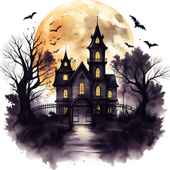 Fototapeta premium Haunted House Illustration with Pumpkins