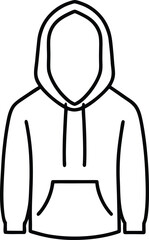 Obraz premium Vector art of simple line drawing icon of a hooded sweatshirt, also known as a hoodie, with a front pocket and drawstring, isolated on a