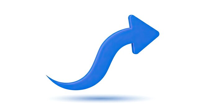 A blue curved arrow pointing right, 3D-rendered.