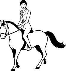 Black and white line art of a beautiful woman with perfect body riding horse elegant minimalist illustration

