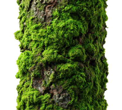 Moss-covered tree trunk forest natural environment vertical isolated on transparent background
