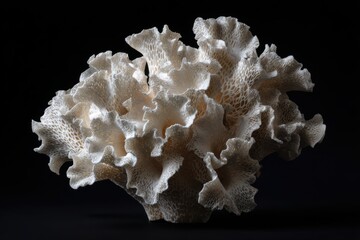 Intricate Coral Structure Displaying Natural Patterns and Textures on a Black Background for Artistic or Scientific Use