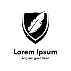 Feather quill on a shield logo concept. Modern symbol for a law firm, notary, author, or education. Simple and professional vector icon for business or company identity.