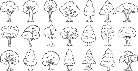 Cartoon tree outline coloring book page, Tree line art vector drawing illustration
