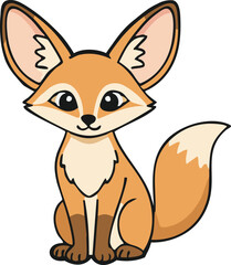 Fennec fox with very large ears sitting neatly