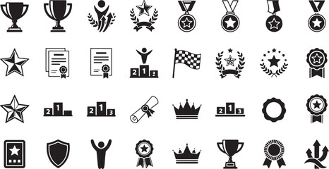 Illustration of collection of award and achievement icons isolated on white background