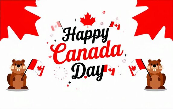 simple flat vector animation Happy canada Day