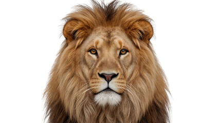 Fototapeta premium Majestic lion portrait with golden mane on the transparent background for nature and wildlife concepts