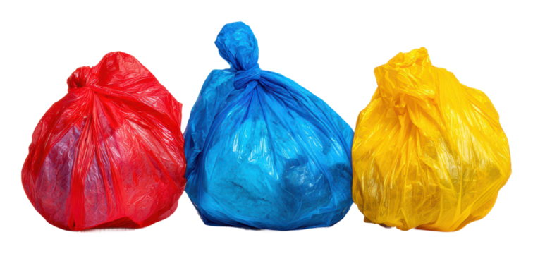Waste management colorful trash bags clean environment isolated on transparent background