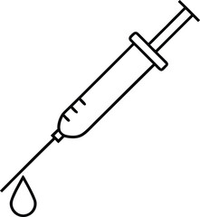 Naklejka premium Vector art of simple line art illustration of a medical syringe with a needle and a drop of liquid falling from it