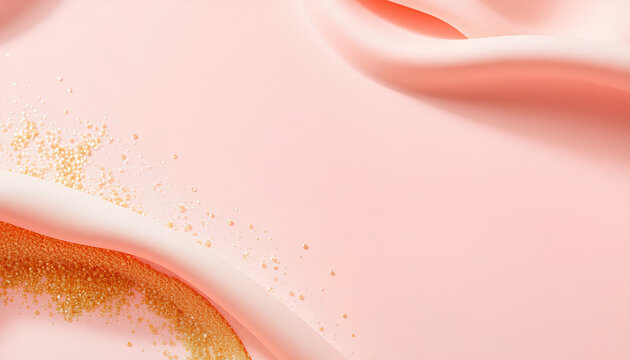 Elegant cosmetic product background with gold dust shimmer on soft pastel surface, minimal design, luxury branding feel 2