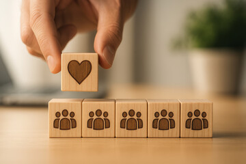 Hand Placing Heart Block over Team Icons