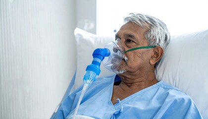 Fototapeta premium Elderly patient on oxygen in hospital bed
