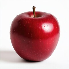 Fresh and Juicy Red Apple with Water Drops on White Background