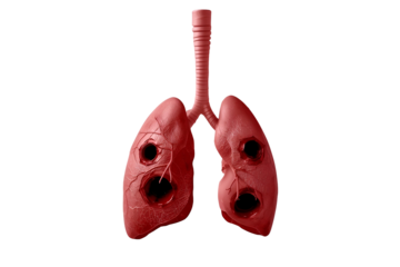 Damaged Human Lungs with Cavities and Lesions on Black Background Keywords: lungs, human lungs, damaged lungs, medical, anatomy isolated on a transparent background