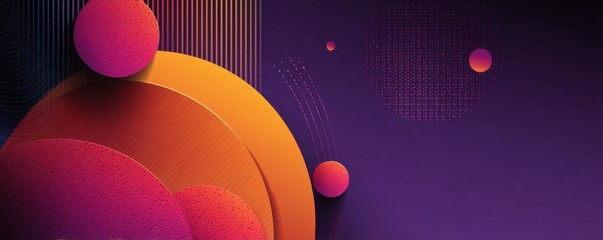 Abstract composition with vibrant orange and pink shapes on a purple background