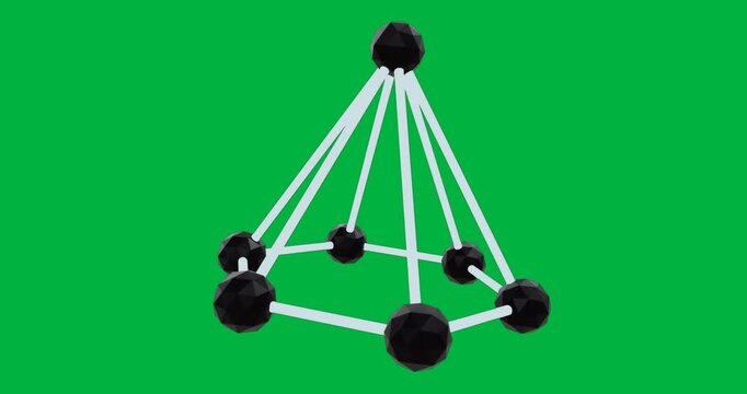 Tech showing rotating pyramid in void, glowing rods linking spheres on transparent backdrop