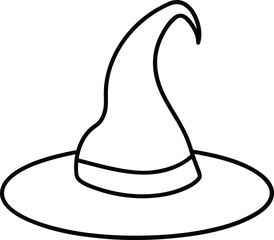 Vector art of simple black and white line art illustration of a witchs hat