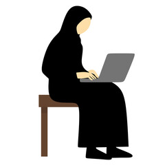 Muslim Woman Using Laptop Sitting on Chair Illustration