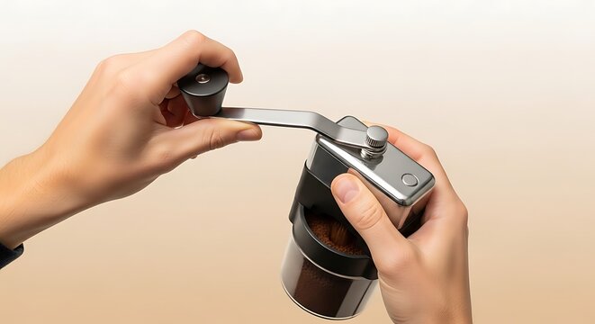 Person opening a metal flask with a hinged lid and screw top