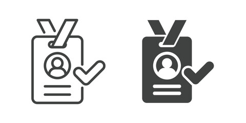 Verified ID Card Icon. Line and glyph solid icon