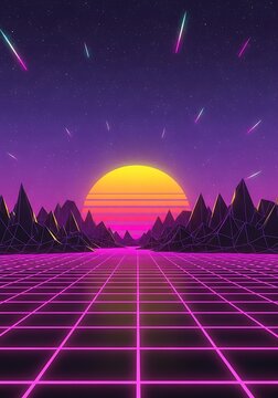 Retro Futuristic Landscape Digital Art.