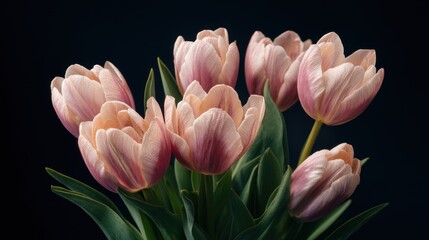 Elegance in Bloom: Delicate pink tulips with a dark moody background