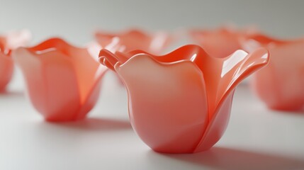 Elegant arrangement of abstract tulip-shaped elements with soft coral hues