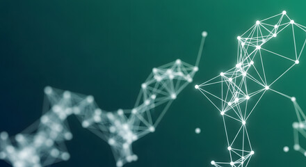 Glowing white molecular structure on a gradient green background with connected lines and dots.