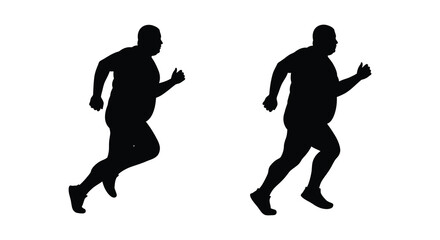 Silhouette of an overweight person running in two poses fitness exercise motion health journey isolated on white background