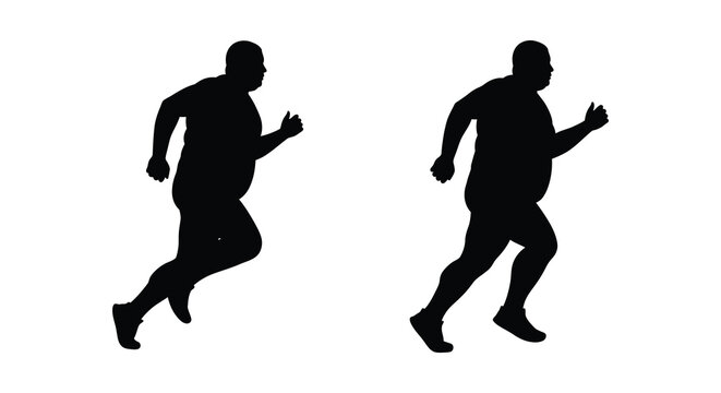 Silhouette of an overweight person running in two poses fitness exercise motion health journey isolated on white background