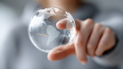 Transparent Globe in Hand Representing Global Connection and Travel