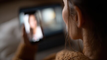 Woman Engaged in Video Call on Smartphone at Home Cozy Environment