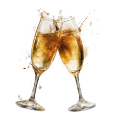 Celebration with Clinking Glasses of Sparkling Beverage and Bubbles